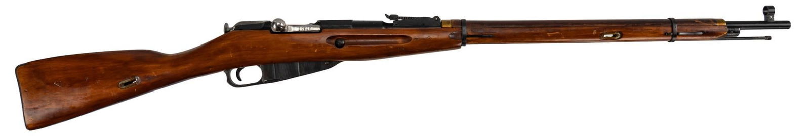 WWII Izhevsk Mosin-Nagant M91/30 7.62x54R Rifle: Serial: 9130437393 Manufacturer: Izhevsk Arsenal-Russia (c. 1941) / Century Arms import Model: M91/30 Mosin-Nagant Caliber: 7.62x54R Barrel length: 29 in. OAL: 48.5 in. Condition: Good; wood stock has