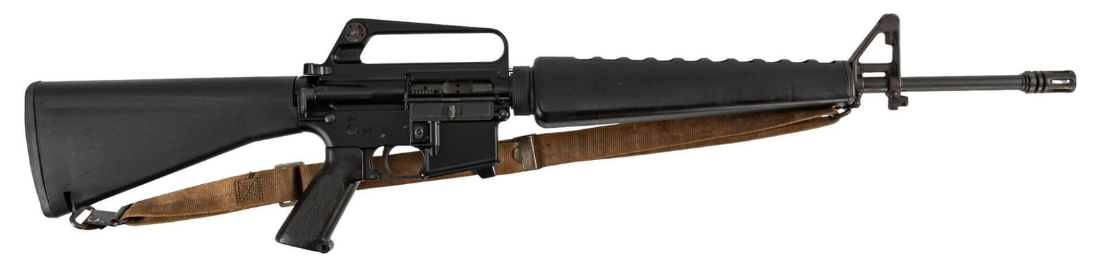Brownells BRN-16 Retro AR 556 Semi Auto Rifle: Serial: BRN1862 Manufacturer: Brownells Model: BRN-16A1 Caliber: 5.56x45 Nato Barrel length: 20 in. OAL: 39 in. Condition: Very Good: Black polymer stock, pistol grip and forend have light handing mar