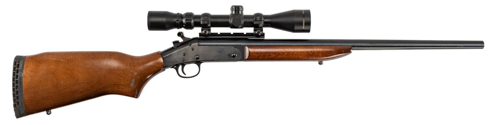 New England Firearms Handi Rifle 243 Win Single Shot Rifle: Serial: NW225837 Manufacturer: New England Firearms Model: Handi Rifle Caliber: 243 Win Barrel length: 22 in. OAL: 36 in. Condition: Very Good; wood stock & forend have very light handling marks;