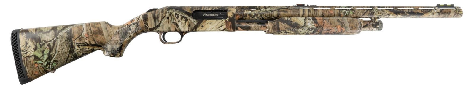 Mossberg 535 12 gauge Pump Action Shotgun: Serial: AT140249 Manufacturer: Mossberg Model: 535 Caliber: 12 Gauge (2 3/4 in) Barrel Length: 22 in. (screw in chokes) OAL: 42.5 in. Condition: Very Good: camouflage polymer stock & forend have v