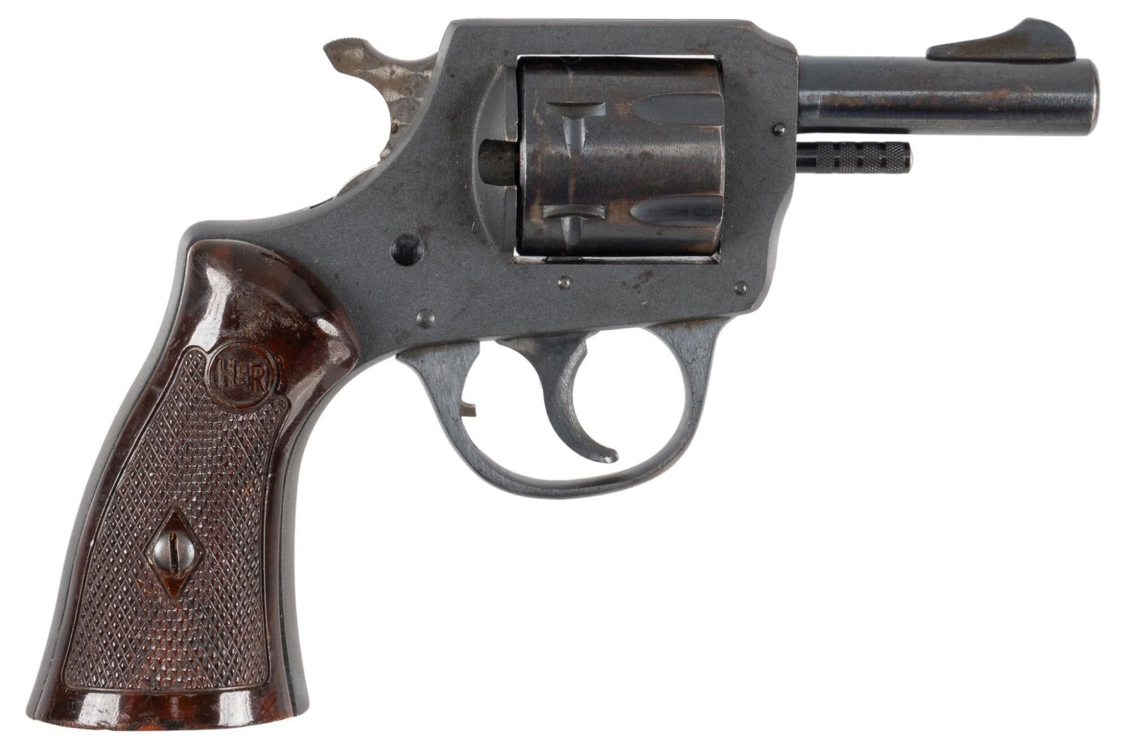 H&R 622 22 LR Revolver: Serial: T45849 Manufacturer: Harrington & Richardson Model: 622 Caliber: 22 LR Barrel length: 2.5 in OAL: 7.5 in Condition: Very Good; bakelite grips have light handling marks; fame, & barrel