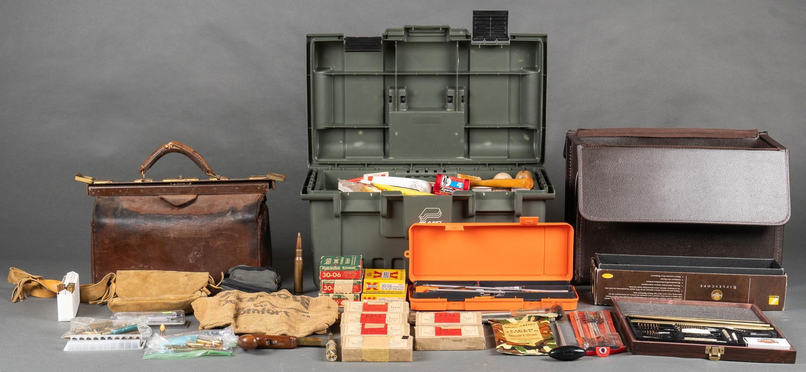 Collection of Black Powder & Reloading Accessories: Includes: -Lyman Tru Line Turret Reloading Press -(3) bottles of Black Powder (2 full, 1 half full); (100) Hogdon Pyrodex 50 Cal Black Powder Pellets; Copper powder flask; 10+ Lbs of Lead ball and