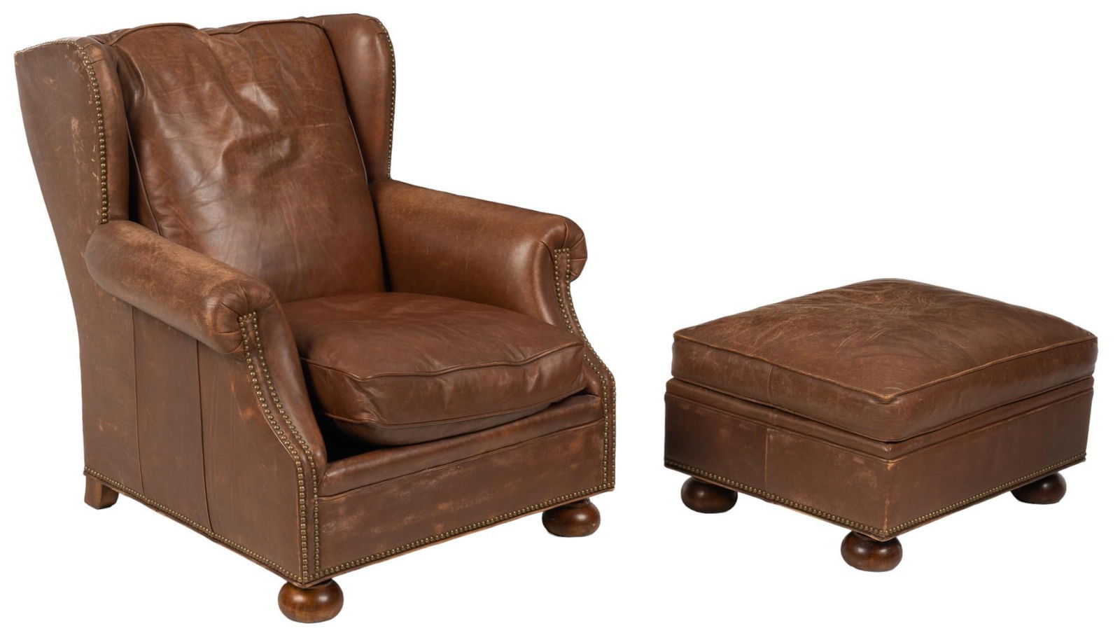 Hickory Chair Leather Armchair and Ottoman (1 of 7)