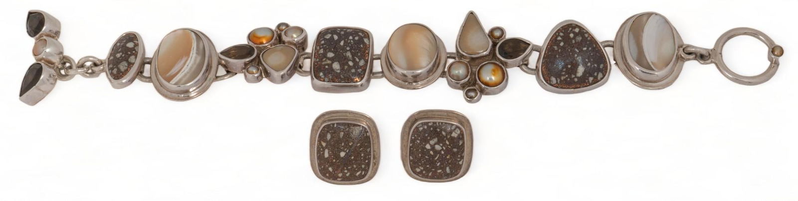 (2)Sterling Silver Assorted Stone Bracelet and Earing Set (1 of 7)