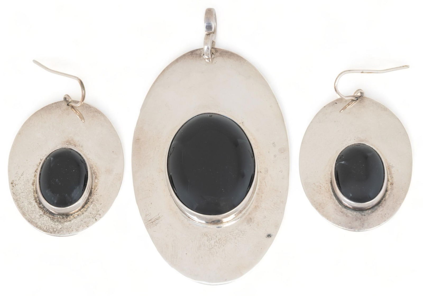 (2)Sterling Silver and Black Stone Pendant and Earrings (1 of 4)