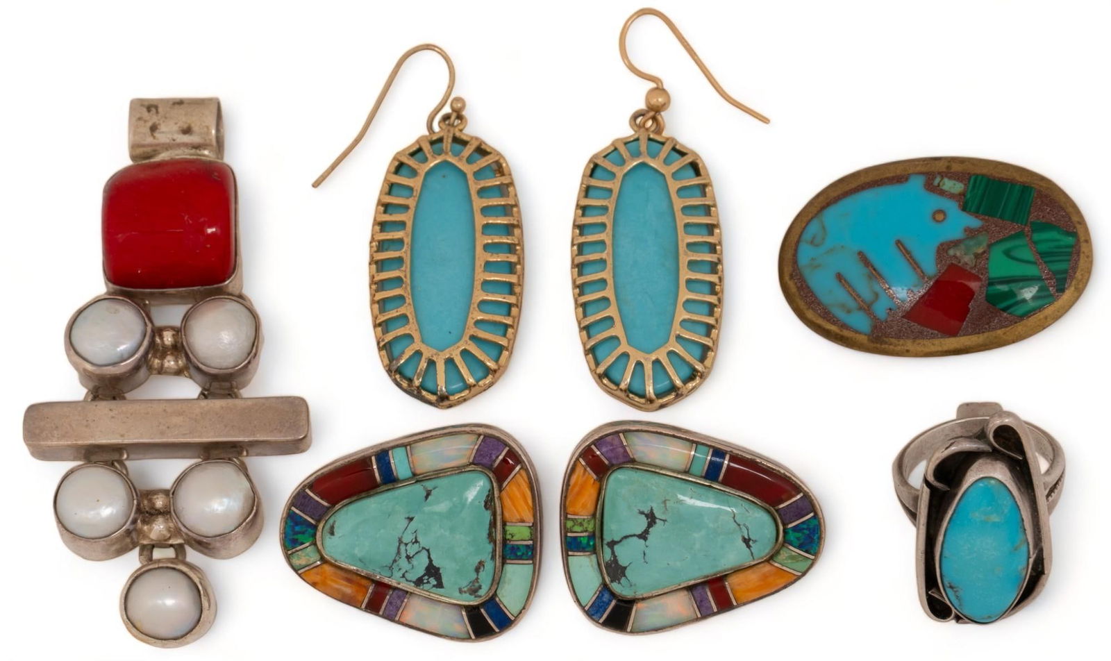 Collection of (7) Sterling Silver and Turquoise Accessories (1 of 11)