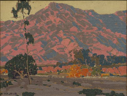 Hanson Puthuff, Mountain Landscape: Hanson Duvall Puthuff (Amer., 1875-1972), mountain landscape, oil serigraph on canvas laid to board sight: 11 x 14.5 in., frame: 14 x 17.5 in. Provenance: Property from the estate of a Fort Worth, T