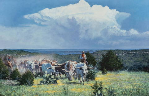 Ragan Gennusa, "Distant Thunder" Giclee: Ragan Gennusa (Texas, b. 1944), &#34;Distant Thunder&#34;, signed giclee print on canvas  sight: 18.5 x 28.5 in., frame: 27 x 37 in.  Provenance: Property from the estate of a New Braunfels, Texas gen