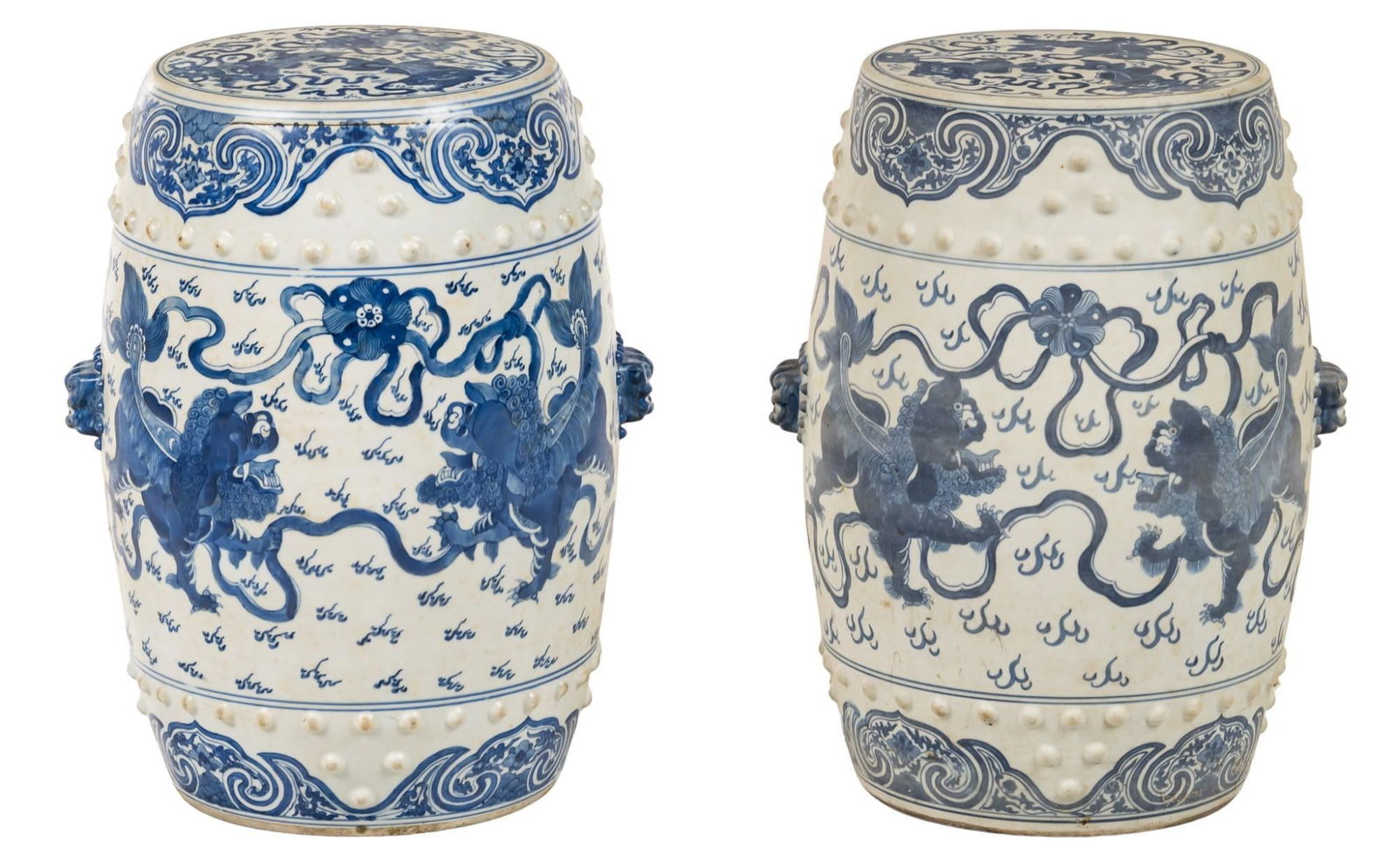 Pair of Blue and White Chinese Garden Stools (1 of 9)