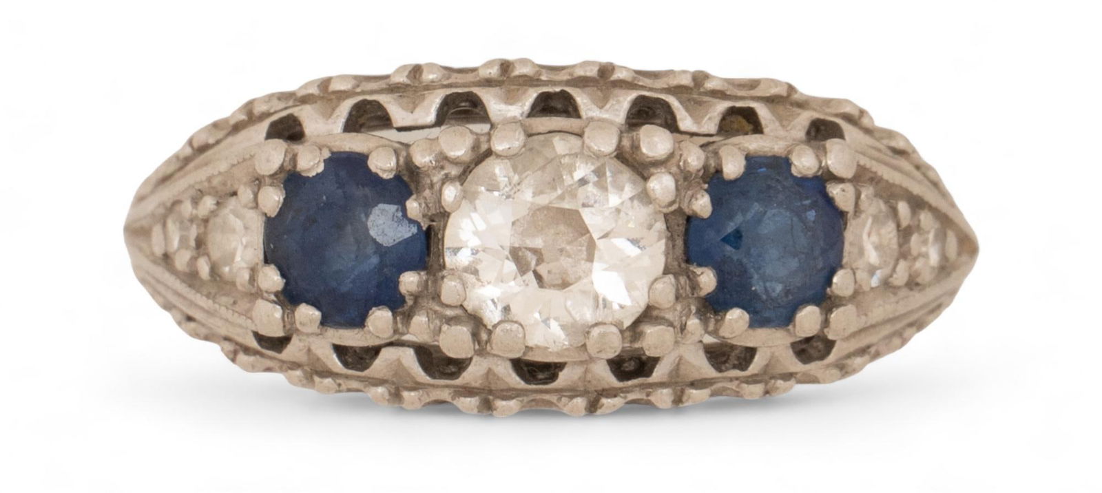 Antique Platinum Diamond and Sapphire ring (1 of 4)
