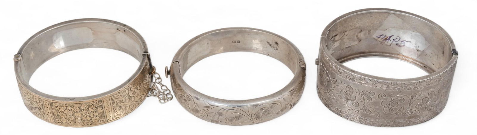 Antique Engraved Sterling Silver Bangle Bracelets (3) (1 of 12)