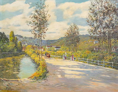 Paul Abram Jr., "Canal Road": Paul Abram Jr. (Amer., 1933-2005), "Canal Road", oil on canvas sight: 21 x 27.5 in., frame: 29 x 34.5 in. Shipping available for this lot through our partner 4CL; please request a shipping q