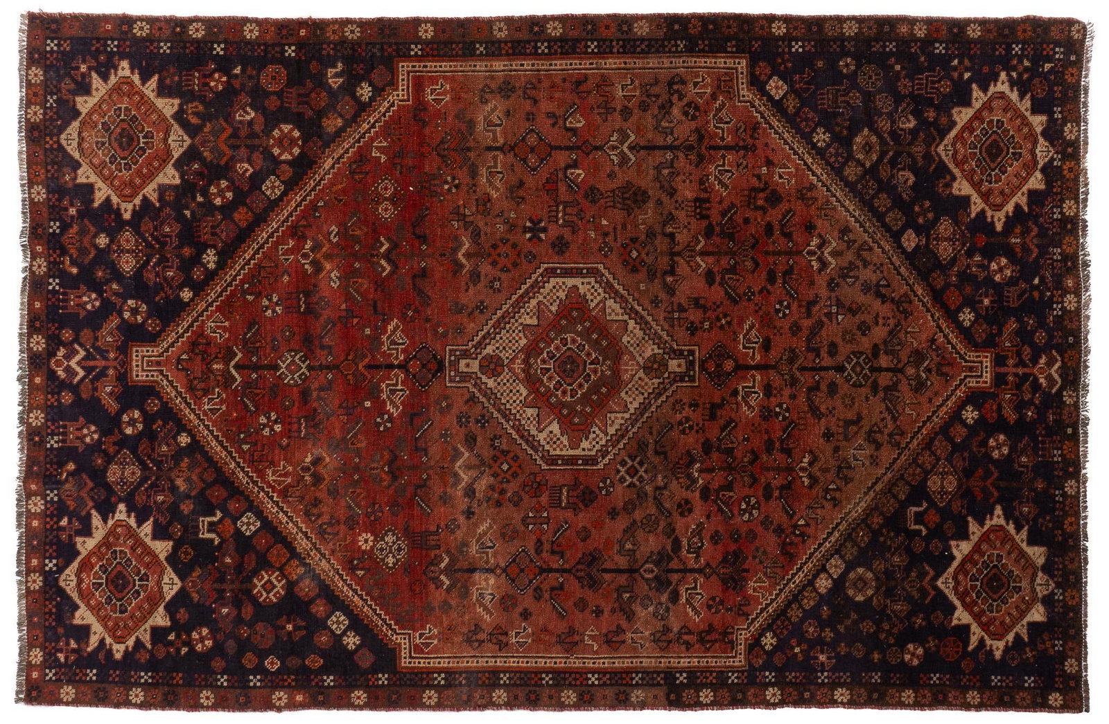 Handwoven Estate Rug, 9 ft. x f t. 10 in.: Handwoven estate rug 9 ft. x f t. 10 in. Condition: Faded color Shipping available for this lot through our partner 4CL; please request a shipping quote at shipping@vogtauction.com or 210-971-5750