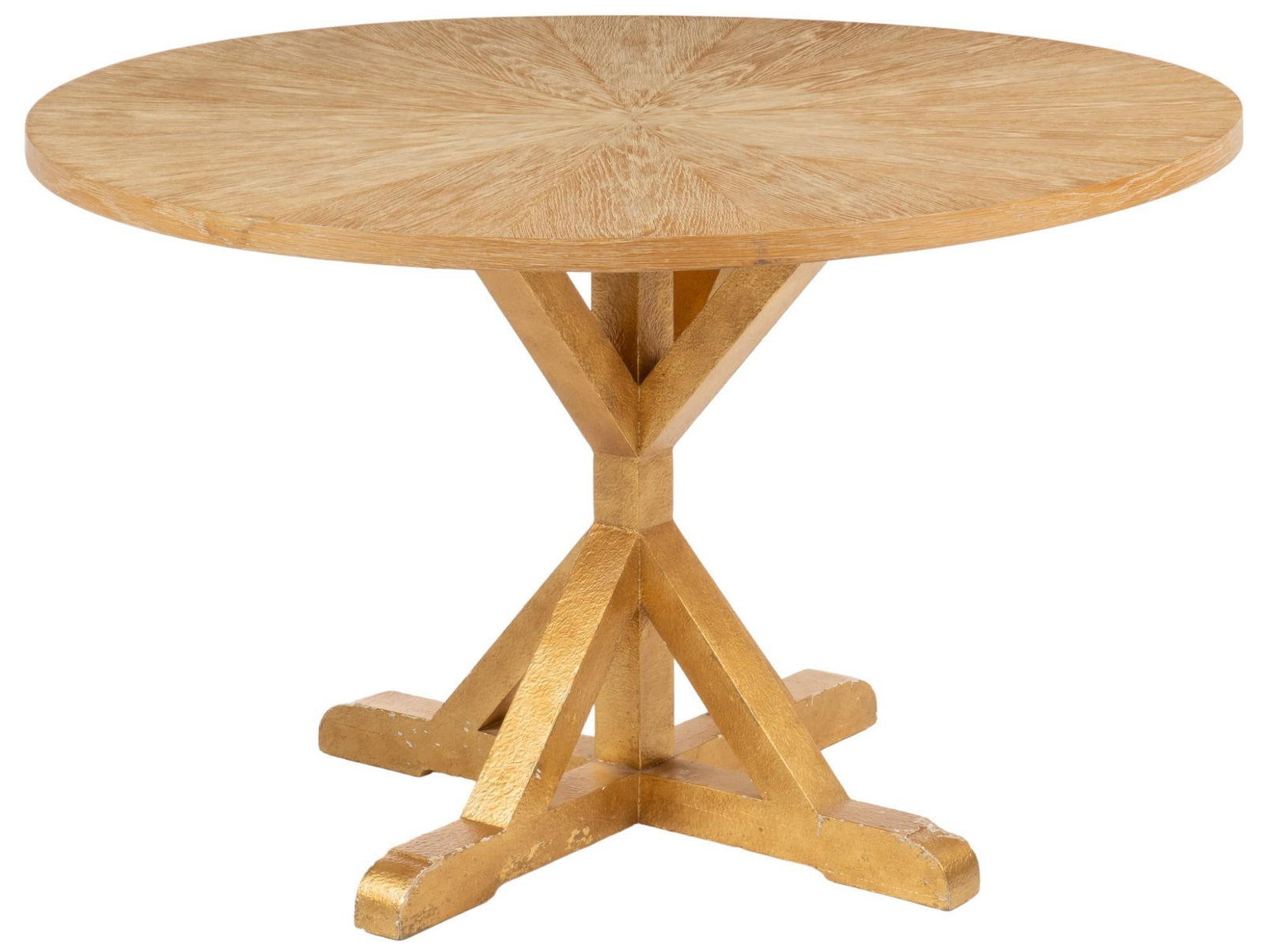 Round Table: Round table with wooden top supported on giltwood base height 30.5 in. x diameter 48 in. Provenance: Property from a very prominent Olmos Park family collection, San Antonio, Texas Shipping available 