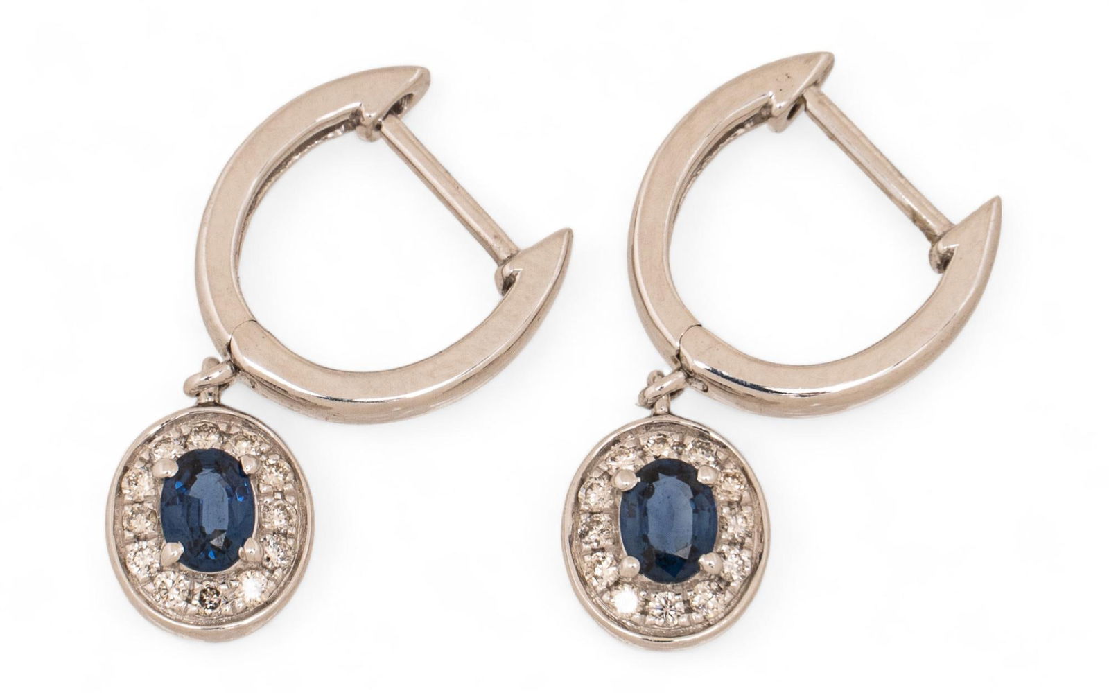 Sapphire Diamond Drop 14K White Gold Earrings (1 of 4)