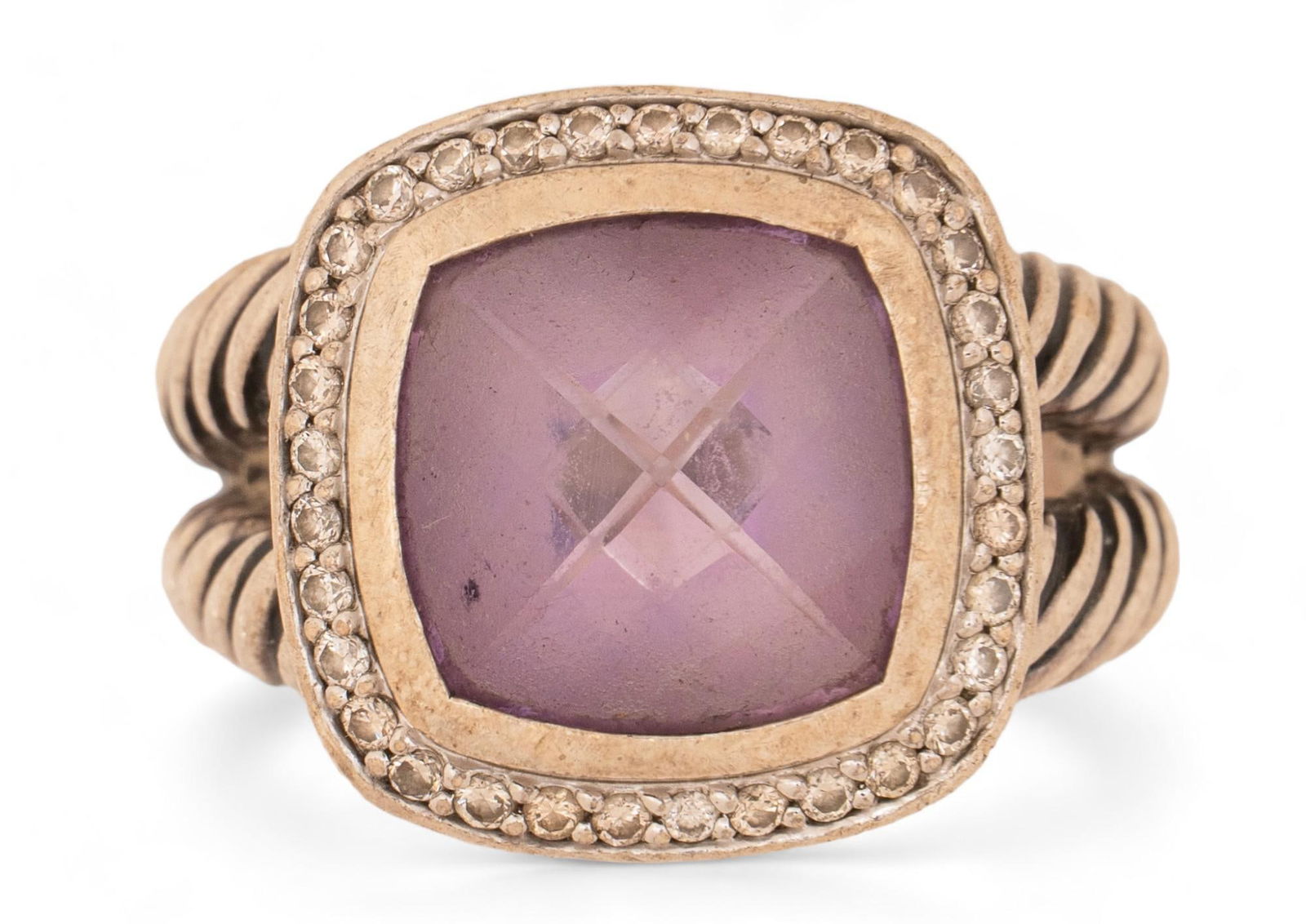 David Yurman Sterling Silver Albion Amethyst Diamond Halo Ring (1 of 4)
