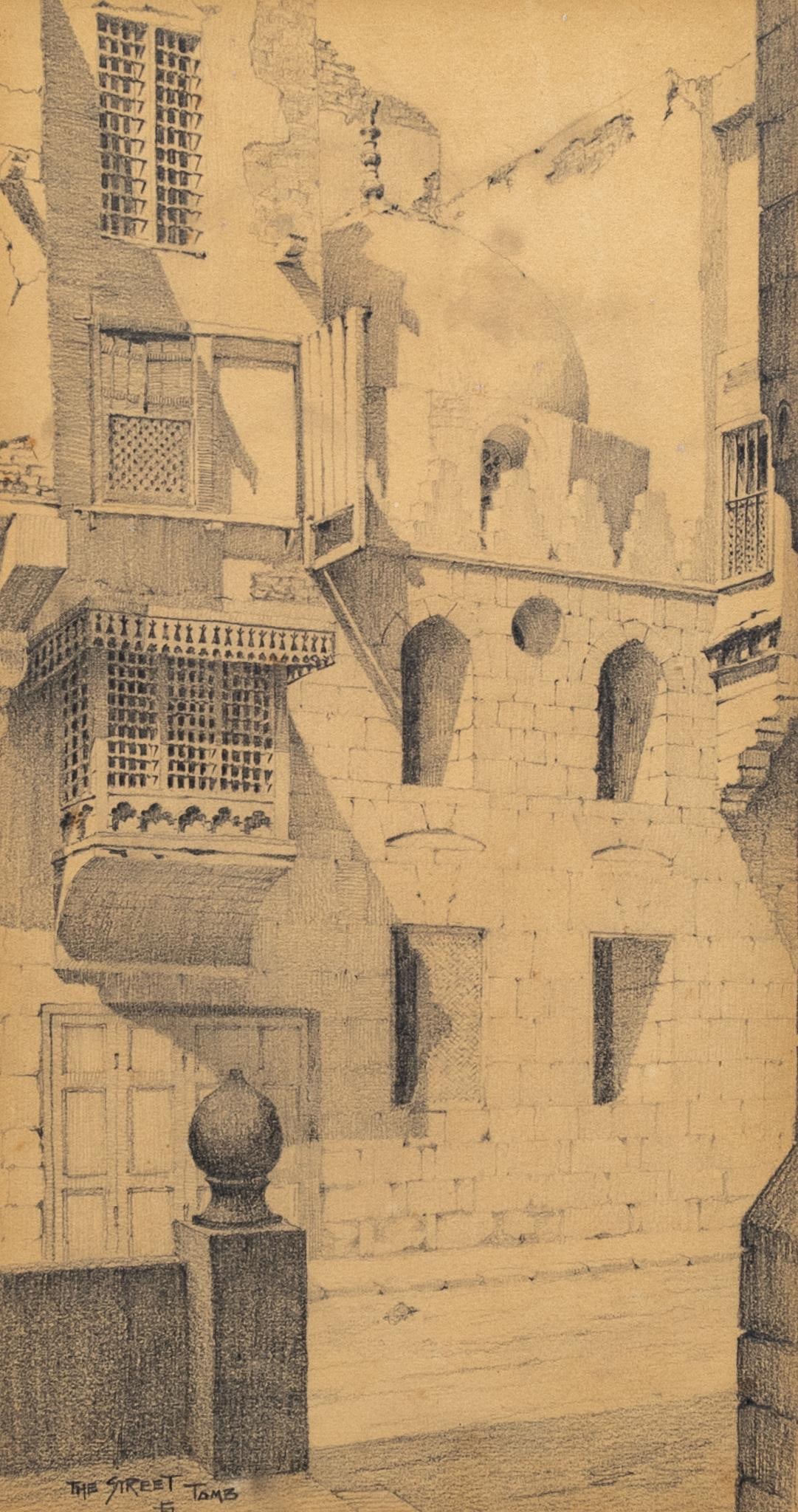 Samuel Prout, "The Street Tomb": Samuel Prout (England, 1783-1852), "The Street Tomb", 1830, pencil sketch from his travels sight: 13 x 7 in., frame: 22 x 16 in. Shipping available for this lot through our partner 4CL; plea