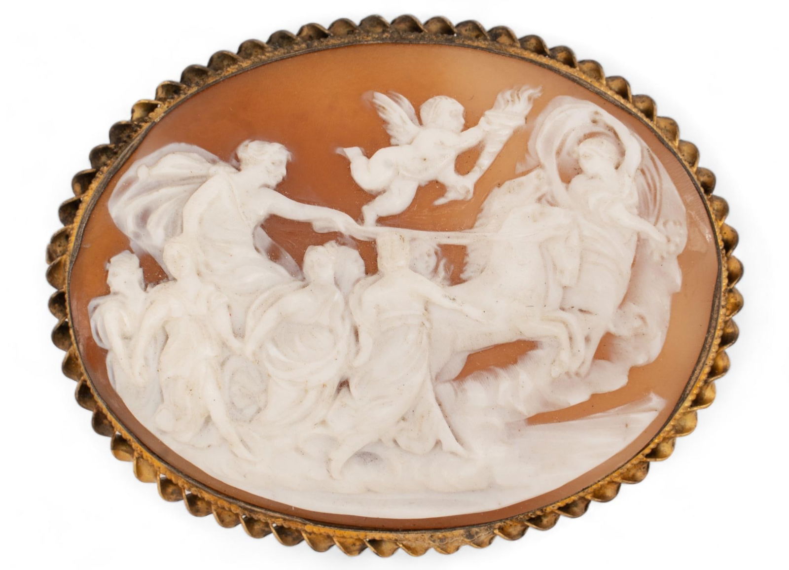 Antique 10K Gold Triumph of Bacchus Stone Cameo Brooch (1 of 5)