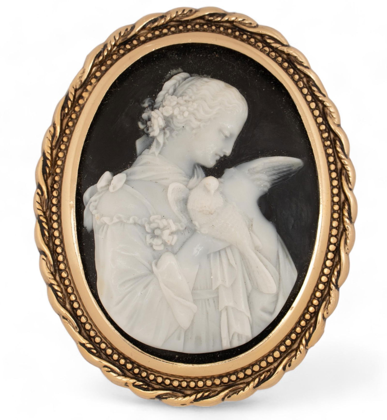 Antique Gold Plate Aphrodite and Dove Sardonyx Cameo Brooch (1 of 6)