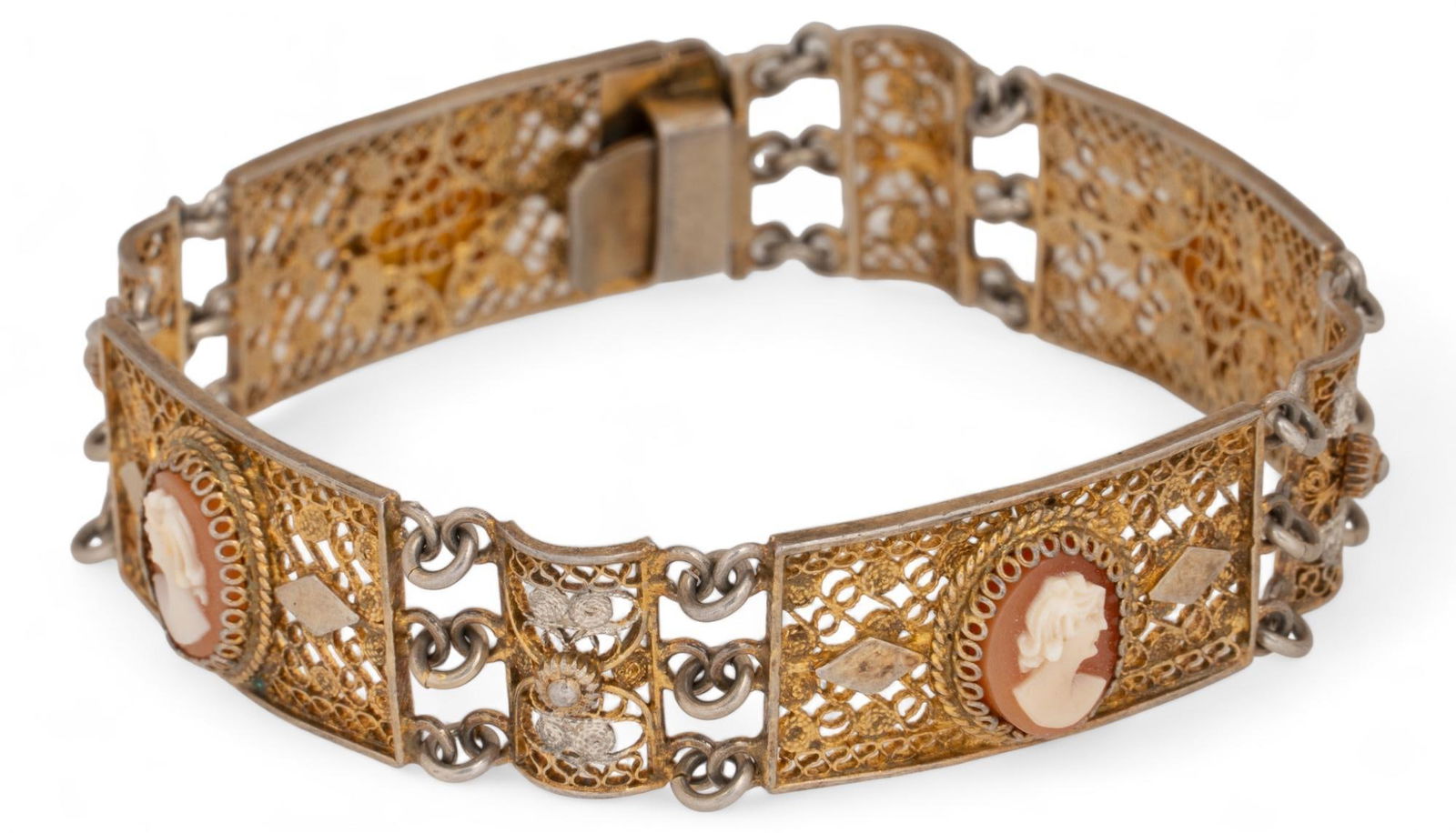 Antique Cameo Silver Filigree Bracelet (1 of 7)