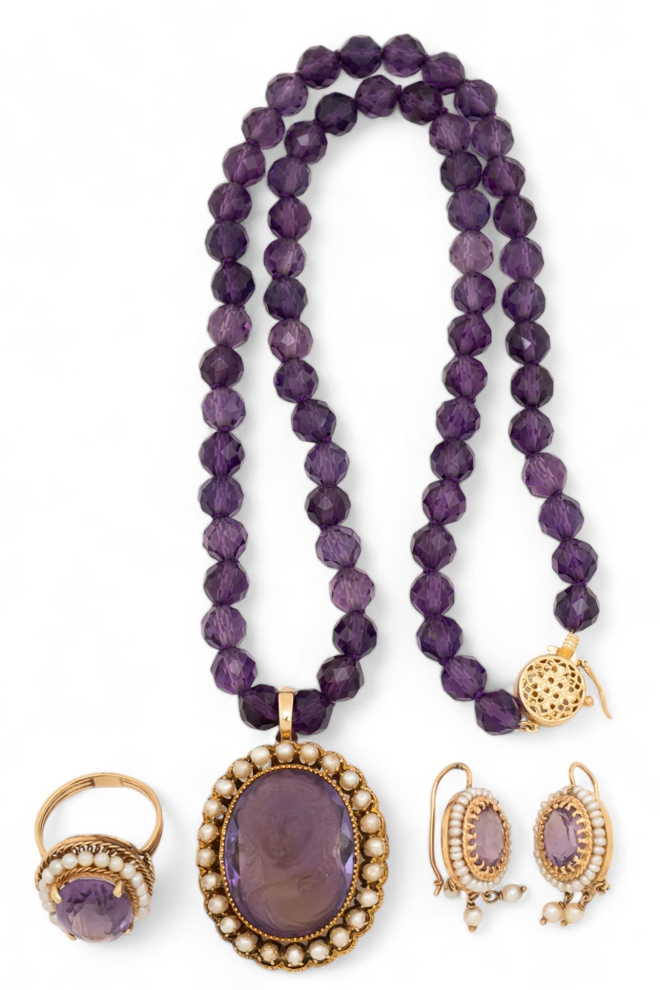 Vintage Amethyst Pearl Gold Jewelry Suite (1 of 11)