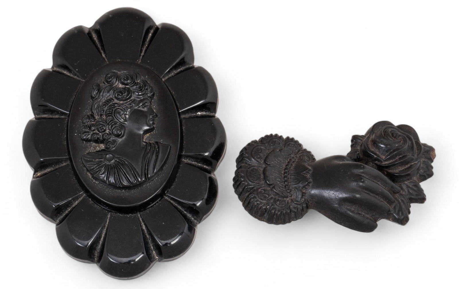 Victorian Bog Oak and Bakelite Cameo Brooches (1 of 6)
