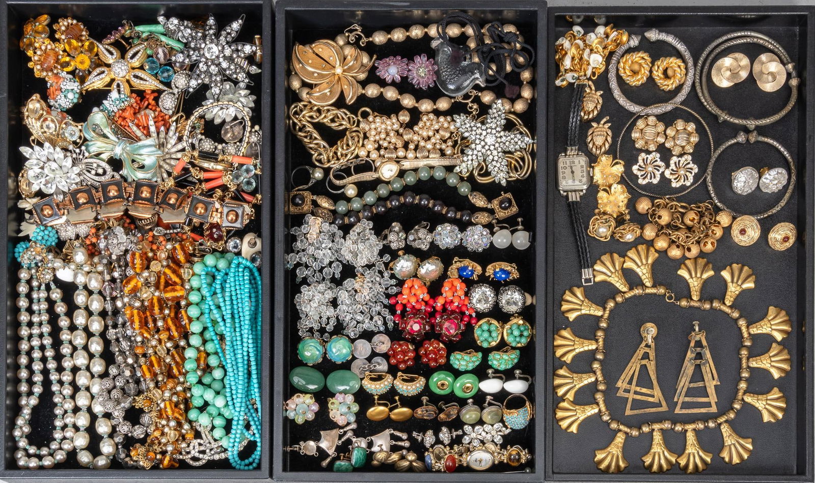 Collection of Costume Jewelry: Collection of costume jewelry, over one hundred pieces, includes necklaces, earrings, bracelets and pieces from the makers Miriam Haskell and Kramer Provenance: Property from a mansion in the Alamo H