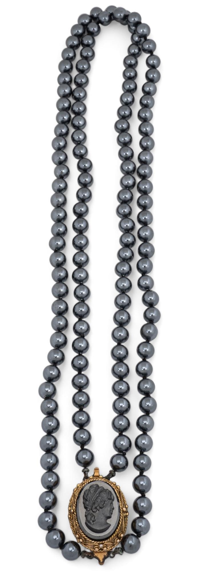 Black Beaded Necklace with Pendant (1 of 7)