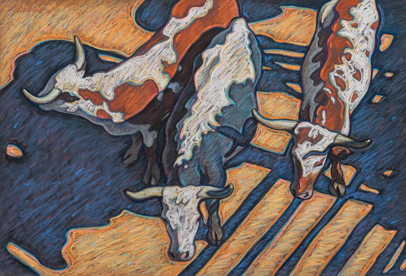 Howard Post, Cattle Roundup: Howard Post (Arizona, b. 1948), cattle roundup, chalk pastel on artist paper sight: 21.5 x 31.5 in., frame: 28.5 x 38.5 in. Provenance: Property from the estate of a Corpus Christi, Texas art collec