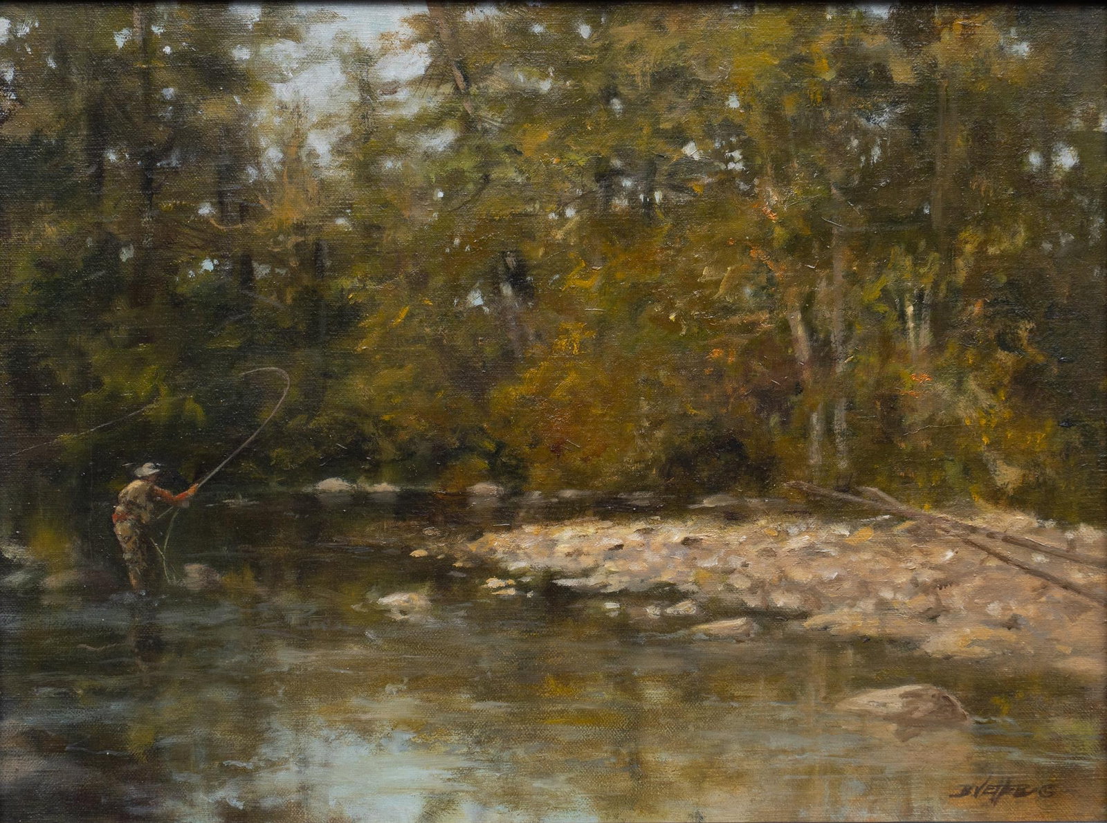 Bernard Vetter, "Where the Big Ones Lurk": Bernard Vetter (Texas, b. 1940), "Where the Big Ones Lurk", oil on canvas sight: 12 x 16 in., frame: 18 x 22 in. Bernard Vetter graduated from the University of Texas at El Paso and has been a