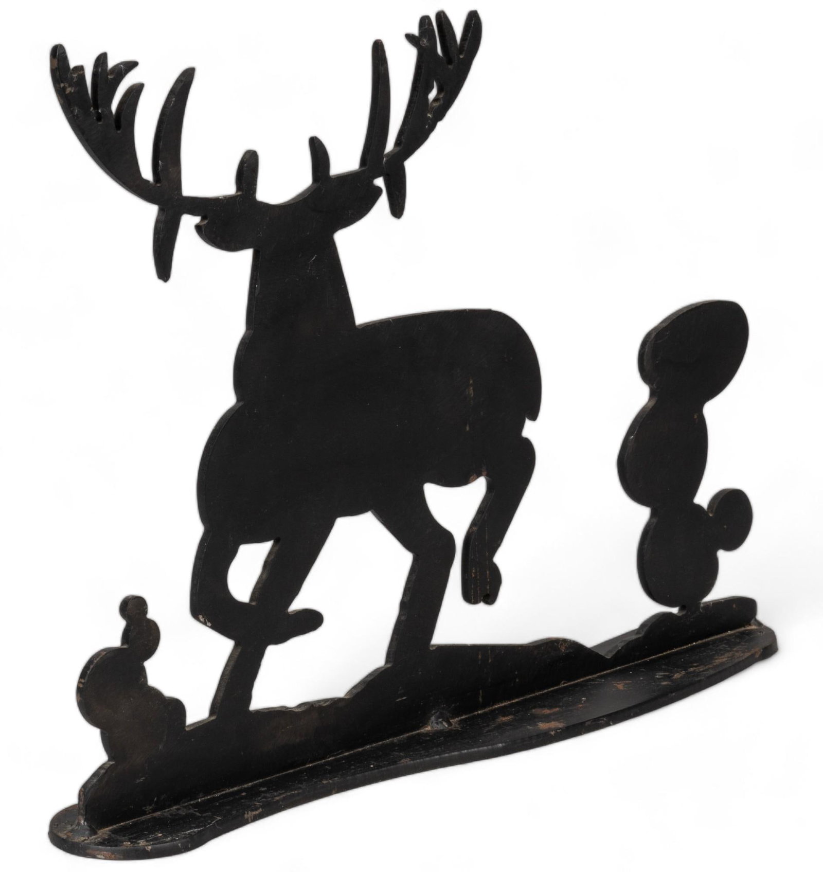 Ranch Style Folk Art: A piece of ranch style folk art, iron, featuring silhouette of deer / elk, among cacti height 14.5 in. x width 19 in. x depth 4 in. Provenance: Property from the estate of a Boerne, Texas Lady Shippin