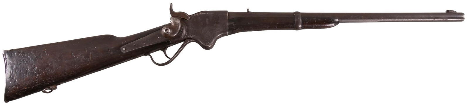 Antique Civil War Era Spencer Carbine 56-56 Lever Action Rifle: Serial: 22248 Manufacturer: Spencer Repeating Rifle Co Model: 1860 Caliber: 56-56 Barrel length: 22 in. OAL: 40 in. Condition: Good : Walnut stock & forend have heavy handling marks throughout com