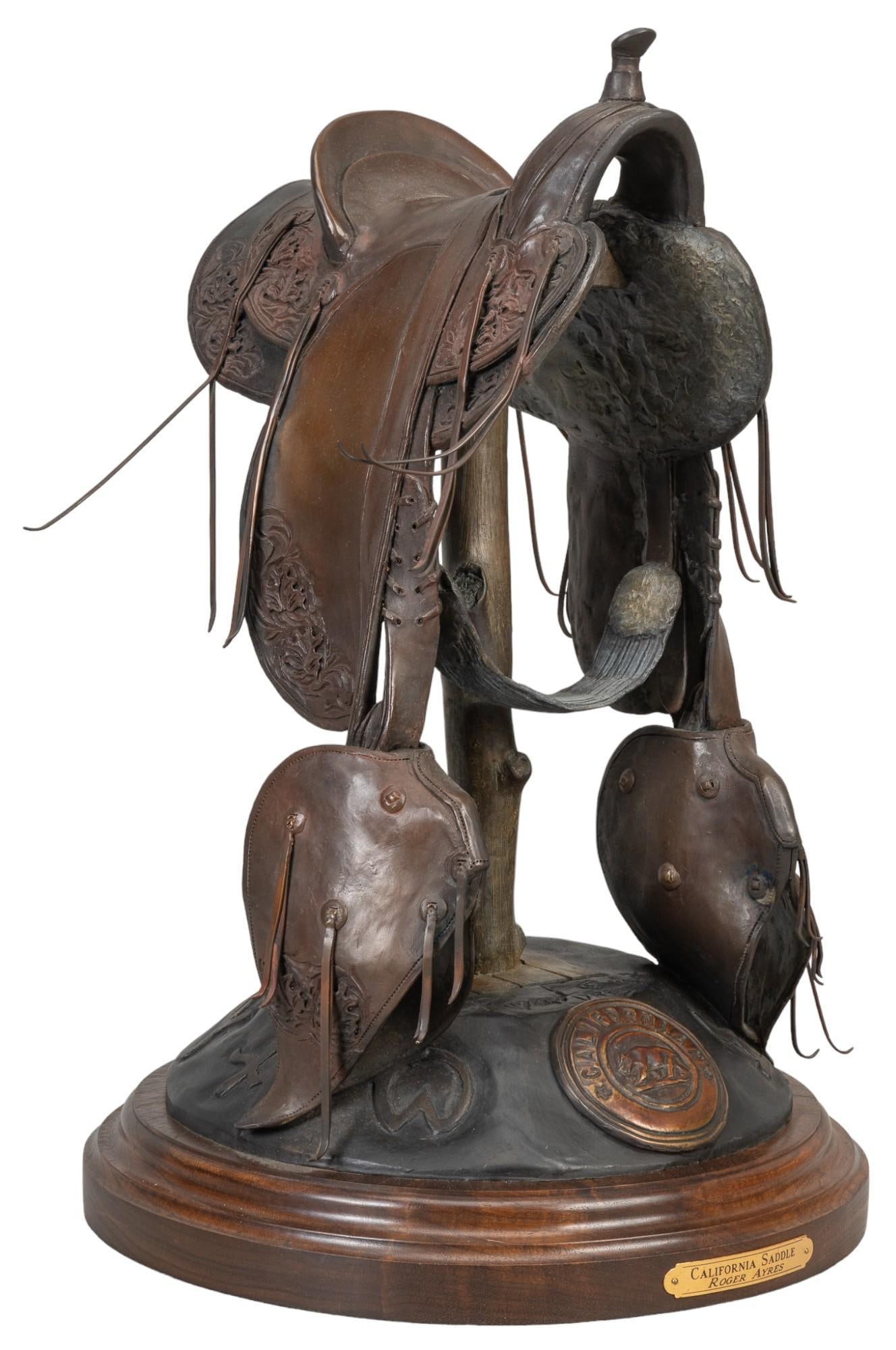 Roger Ayres, "California Saddle", 1995: Roger Ayres, "California Saddle", 1995, artist-cast bronze sculpture on wooden base, ed. 100/100 height 19 in. x width 12 in. x depth 12 in. Shipping available for this lot through our partner