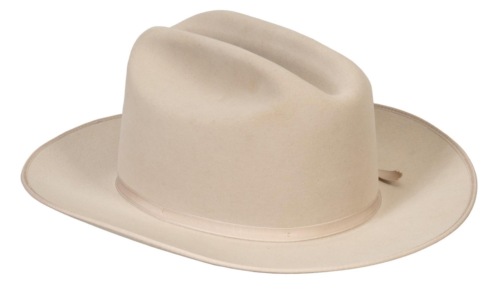 Cream Colored Stetson "Open Road" Style Felt Hat: Cream colored Stetson brand "open road" style hat, size 7 1/2, XXX6XXX beaver pelt height 6.5 in. x width 12 in. x depth 14 in. Property from the personal collection of a New Braunfels, Texas 