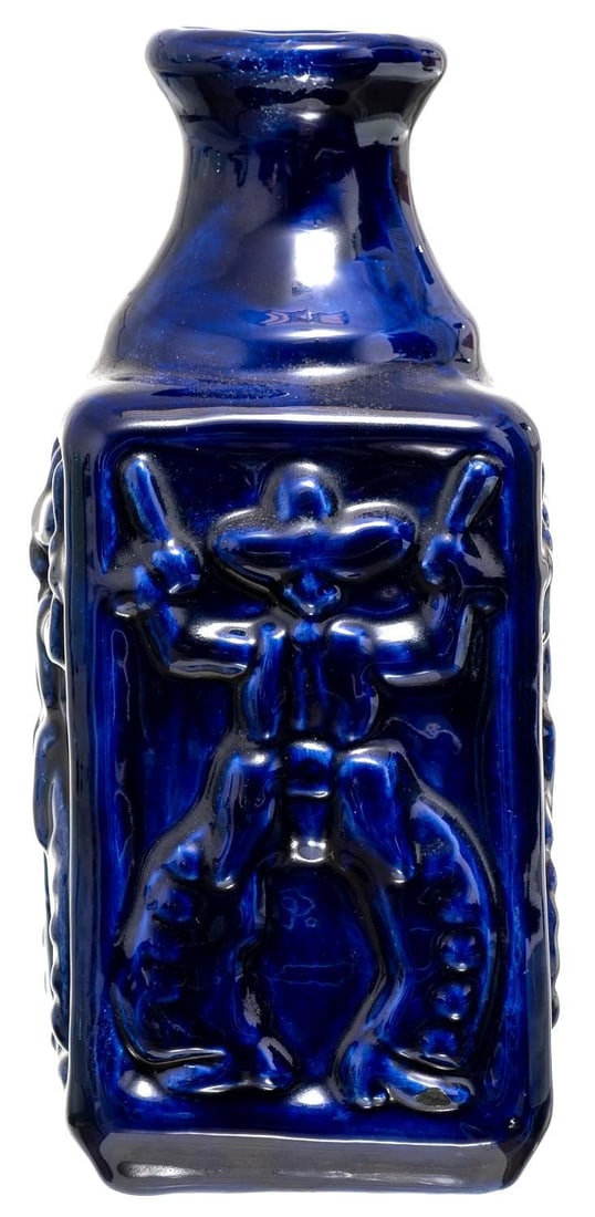 Harding Black, Cowboy Bottle, 1977: Harding Black (San Antonio, Texas, 1912-2004), cowboy bottle, 1977, glazed ceramic height 8.25 in. x 3.5 in. square Harding Black: A ceramist, sculptor, painter, bricklayer, teacher, Black graduated f