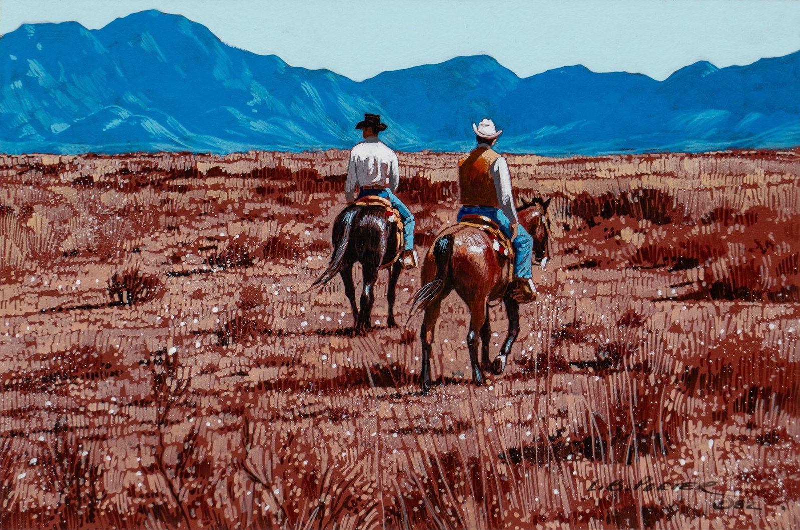 L. B. Porter, "Big Country", 1982: L. B. Porter (Texas, b. 1929), "Big Country", 1982, gouache on artist card sight: 8 x 12 in., frame: 17.5 x 21.5 in. Shipping available for this lot through our partner 4CL; please request a s