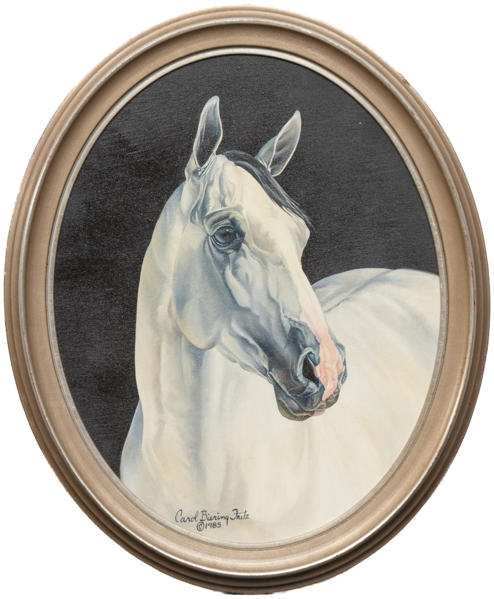 Carol Fritz, "Brigand Silk": Carol Biering Fritz, portrait of racehorse "Brigand Silk", oil on canvas sight: 19 x 15 in., frame: 23.5 x 19.5 in. Shipping available for this lot through our partner 4CL; please request a sh
