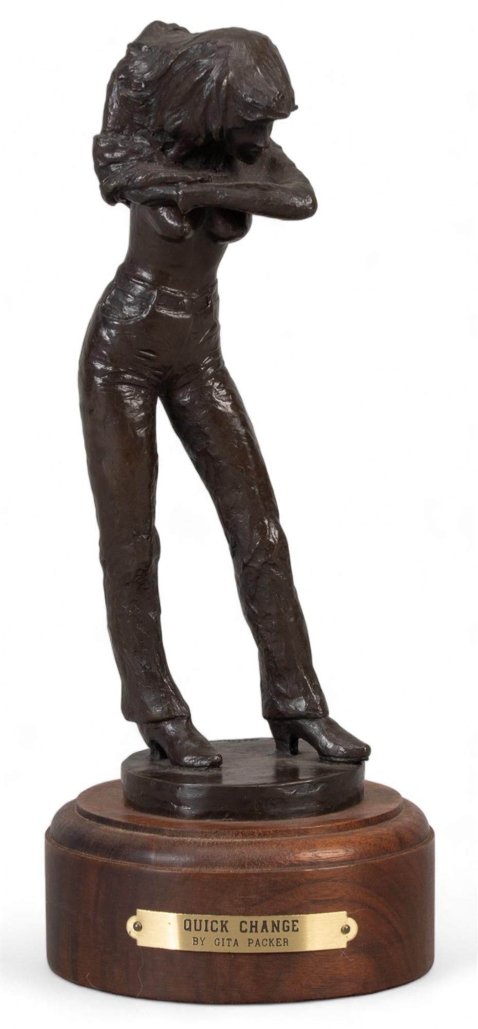 Gita Packer, "Quick Change": Julia "Gita" Packer (Fort Worth, Texas, 1922-2005), "Quick Change", artist-cast bronze sculpture on wooden base, ed. 1/35 height 10.5 in. x width 4 in. x depth 4 in. Shipping available