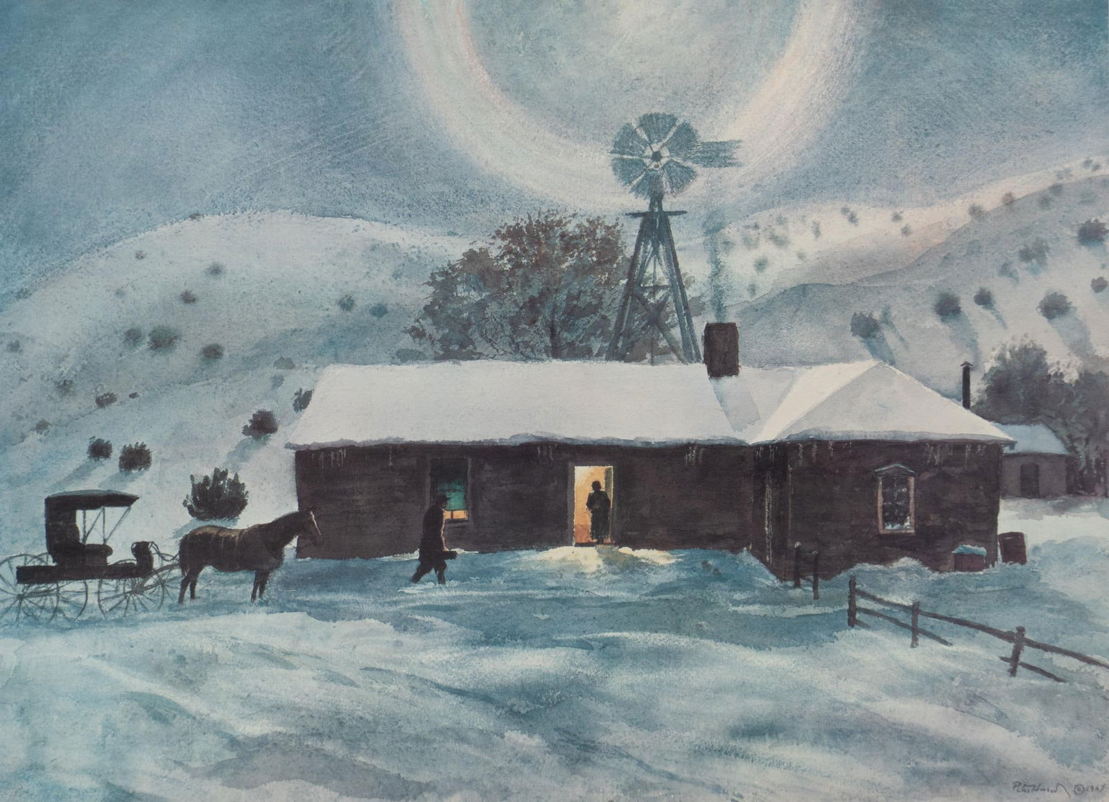 Peter Hurd, "The Late Call", 1967: Peter Hurd (New Mexico, 1904-1984), "The Late Call", 1967, offset lithograph, signed and titled in pencil, from an open edition sight: 17 x 23 in., frame: 24.5 x 30 in. Shipping available fo