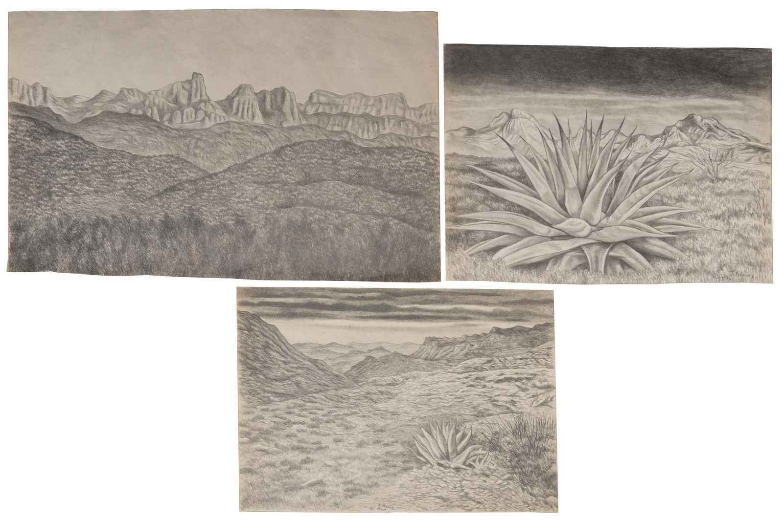 Jose Aceves, (2) Pencil Studies of El Paso: Jose Aceves (Texas, 1909-1968), (4) pencil studies of El Paso desert size: 9 x 12 in. / greater Shipping available for this lot through our partner 4CL; please request a shipping quote at shipping&#