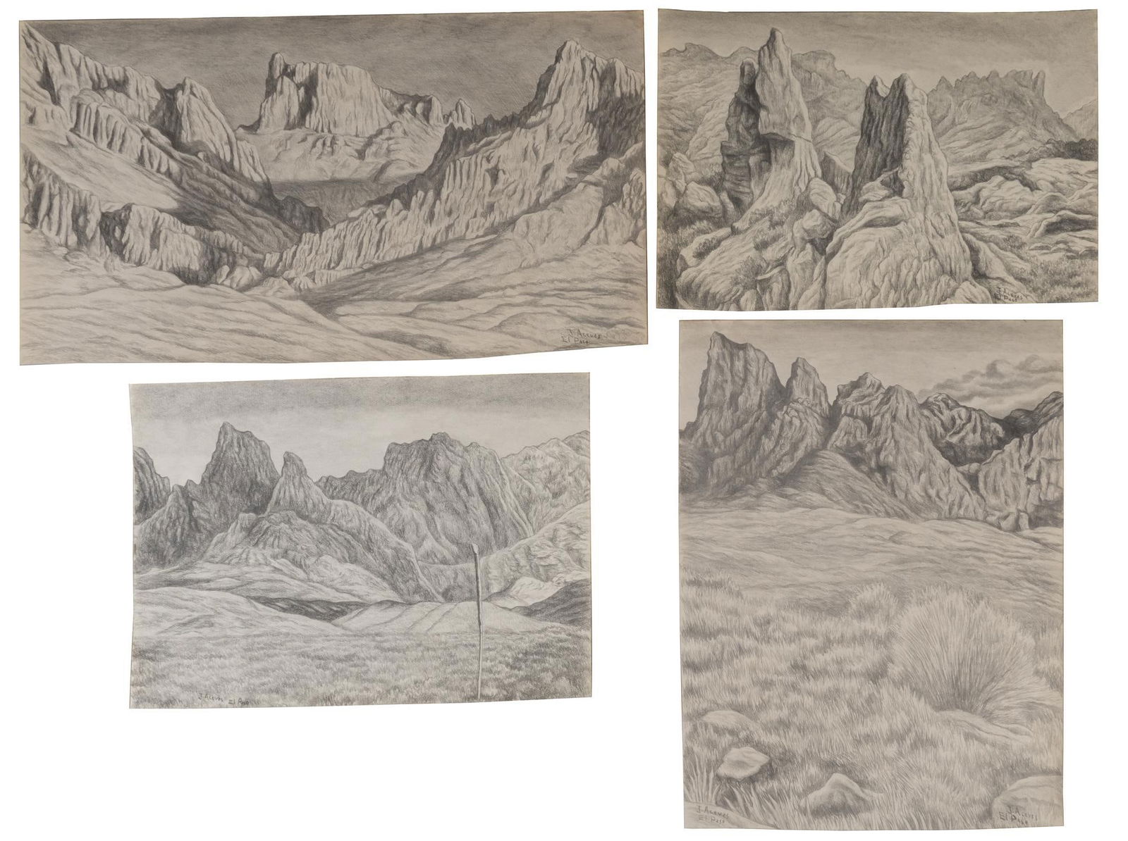 Jose Aceves, (4) Pencil Studies of El Paso: Jose Aceves (Texas, 1909-1968), (4) pencil studies of El Paso Shipping available for this lot through our partner 4CL; please request a shipping quote at shipping@vogtauction.com or 210-971-5750.