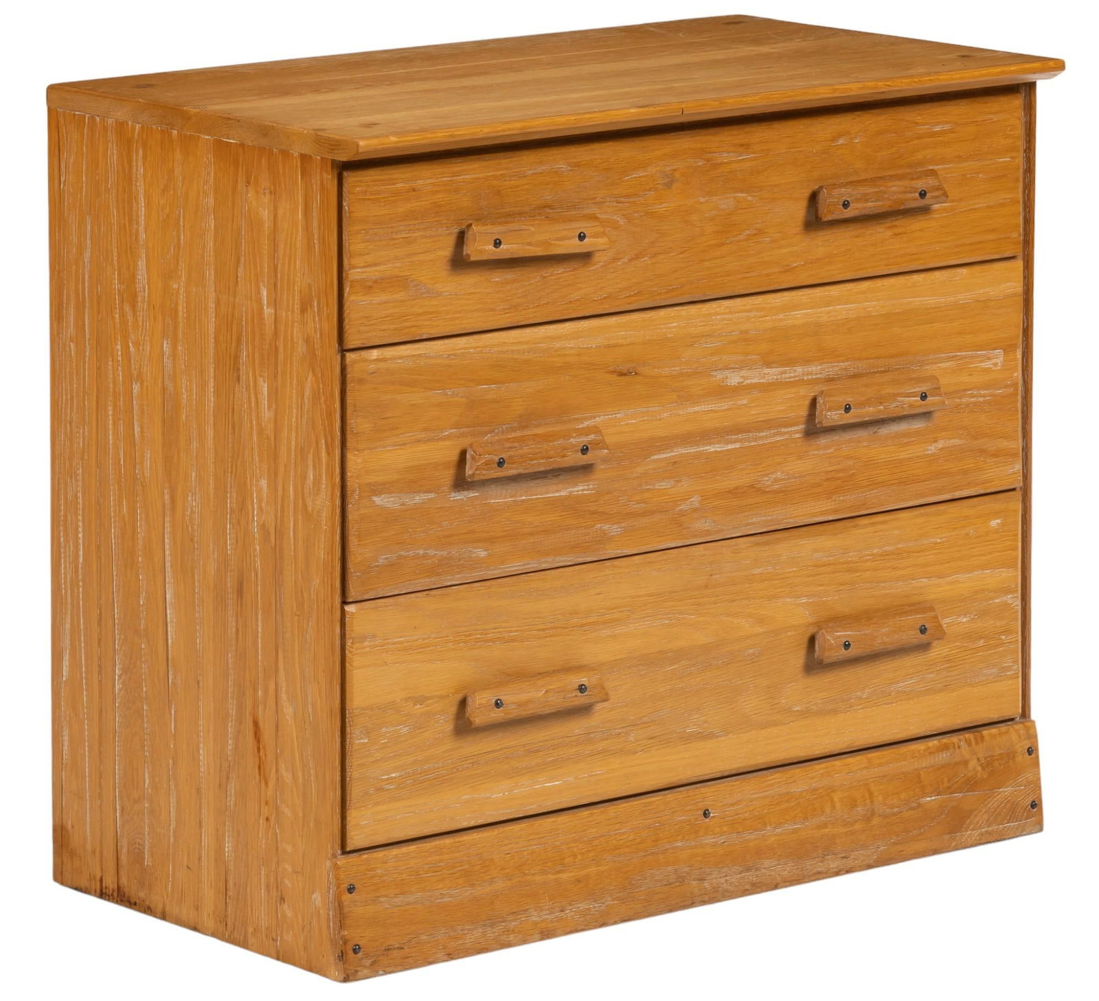 A. Brandt Ranch Oak Dresser: A. Brandt Ranch Oak dresser / chest of three drawers with wooden pulls, marked on back height 29 in. x width 32.5 in. x depth 18 in. Shipping available for this lot through our partner 4CL; please req