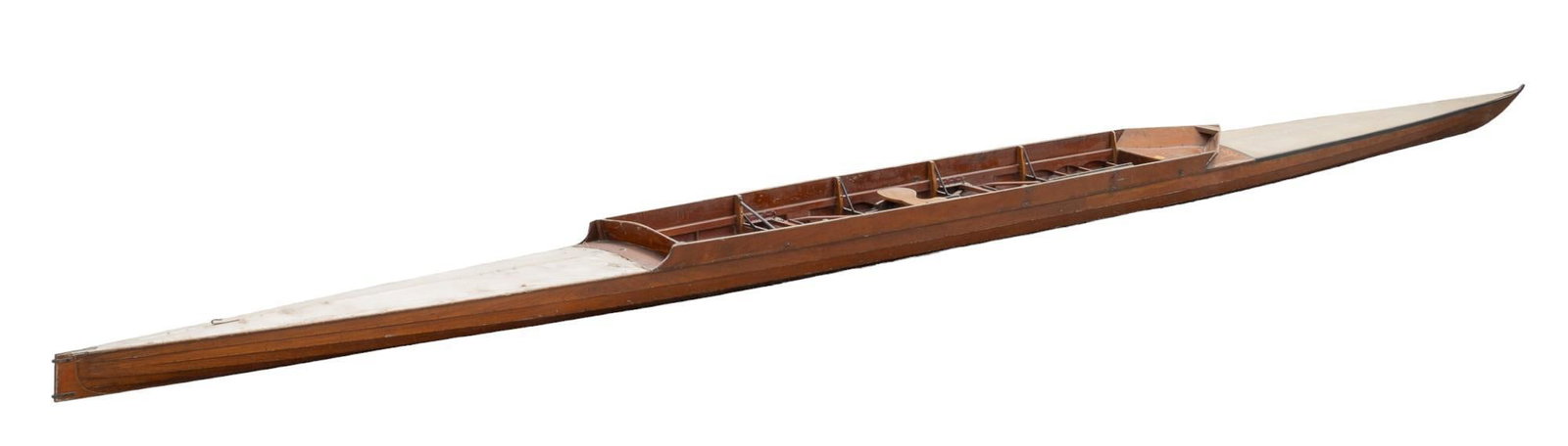 H.C. Banham Ltd. Sculling Boat: Sculling boat, produced by H.C Banham Limited Boat Builders (Cambridge, England) with room for two rowers height 1 ft. 2 in. x width 1 ft. 9 in. x depth 31 ft. 9 in Condition: Missing second rower'