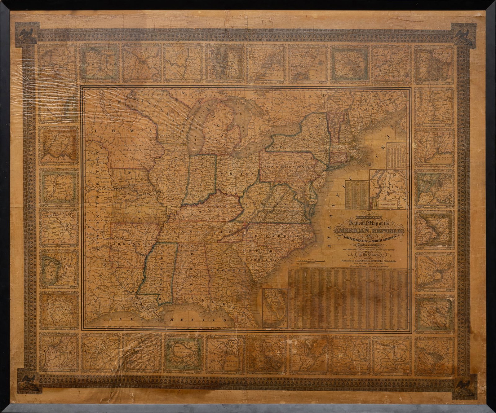 Mitchell's Map of The American Republic: Mitchell's map of the American Republic circa 1845, Mitchell makers map representing the United States in 1845, reproduction height 42 in. x width 50 in Property from the personal collection of a 