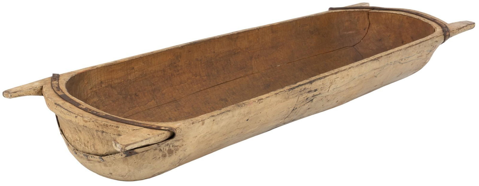 Wood Dough Bowls: Wood dough bowls length 81 in. x width 25 in. x height 13 in. Shipping available for this lot through our partner 4CL; please request a shipping quote at shipping@vogtauction.com or 210-971-5750. 