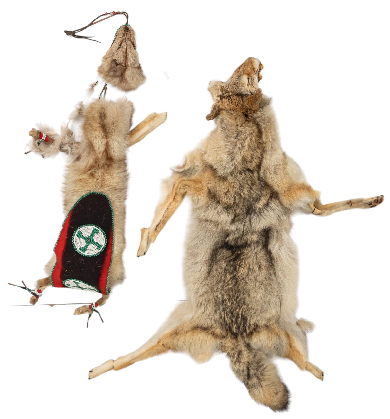(2)Wolf Fur Pelts: Two wolf fur pelts height 4'10'' in. x width 3' in. Condition: Some breakage in pelts Provenance: Property from the monumental lifetime collection of a distinguished Dallas, Texas busi