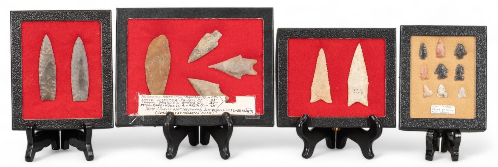 Collection of (4) Frames of Projectile Points: Collection of four frames of projectile points, includes points from New Mexico and Colorado height 6.5 in. x width 8.5 in. x depth 1 in. Provenance: Property from the monumental lifetime collection o