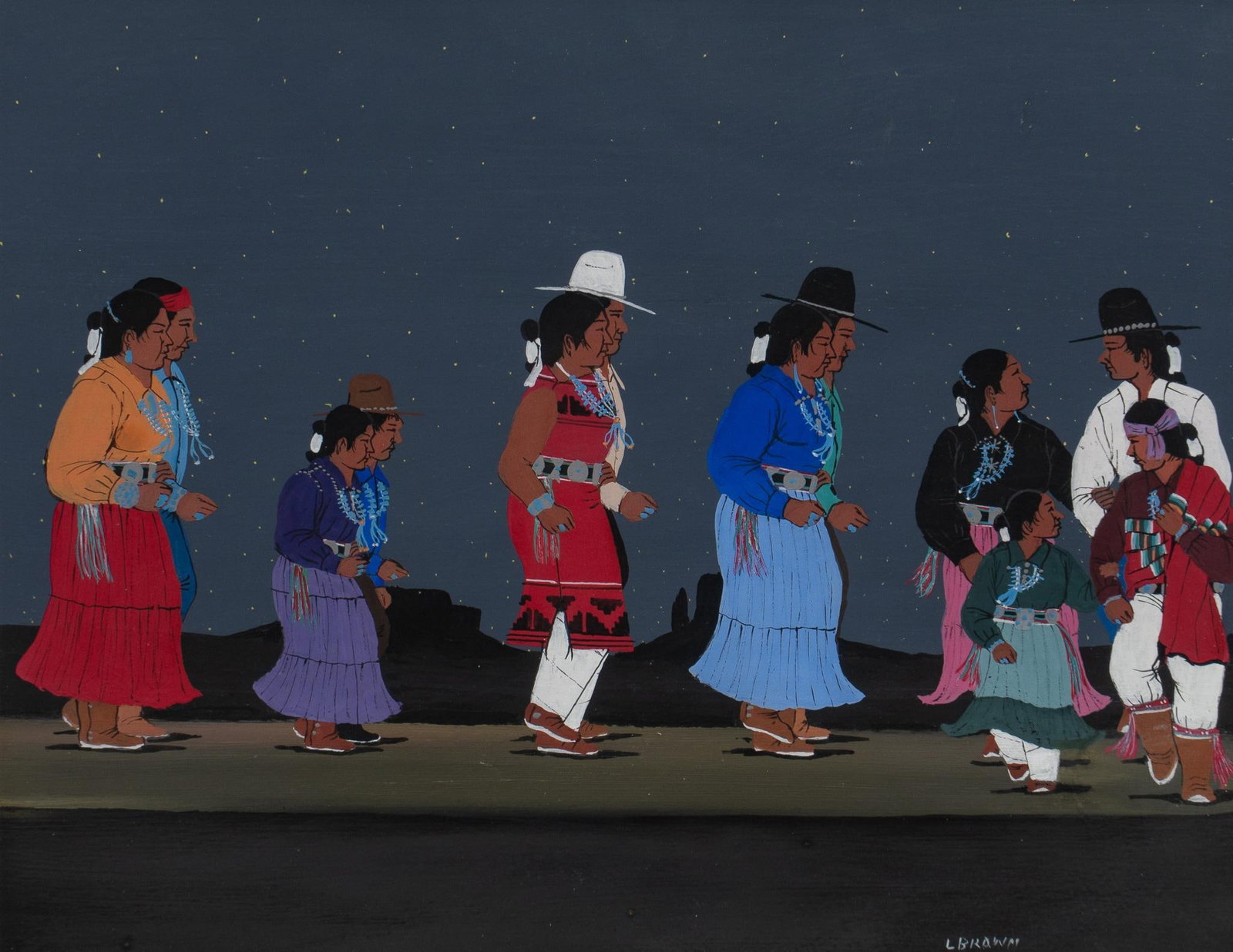 Lewis Brown, "Navajo Gathering Dance": Lewis Brown (b. 1945), "Navajo Gathering Dance", gouache on paper Shipping available for this lot through our partner 4CL; please request a shipping quote at shipping@vogtauction.com or 21