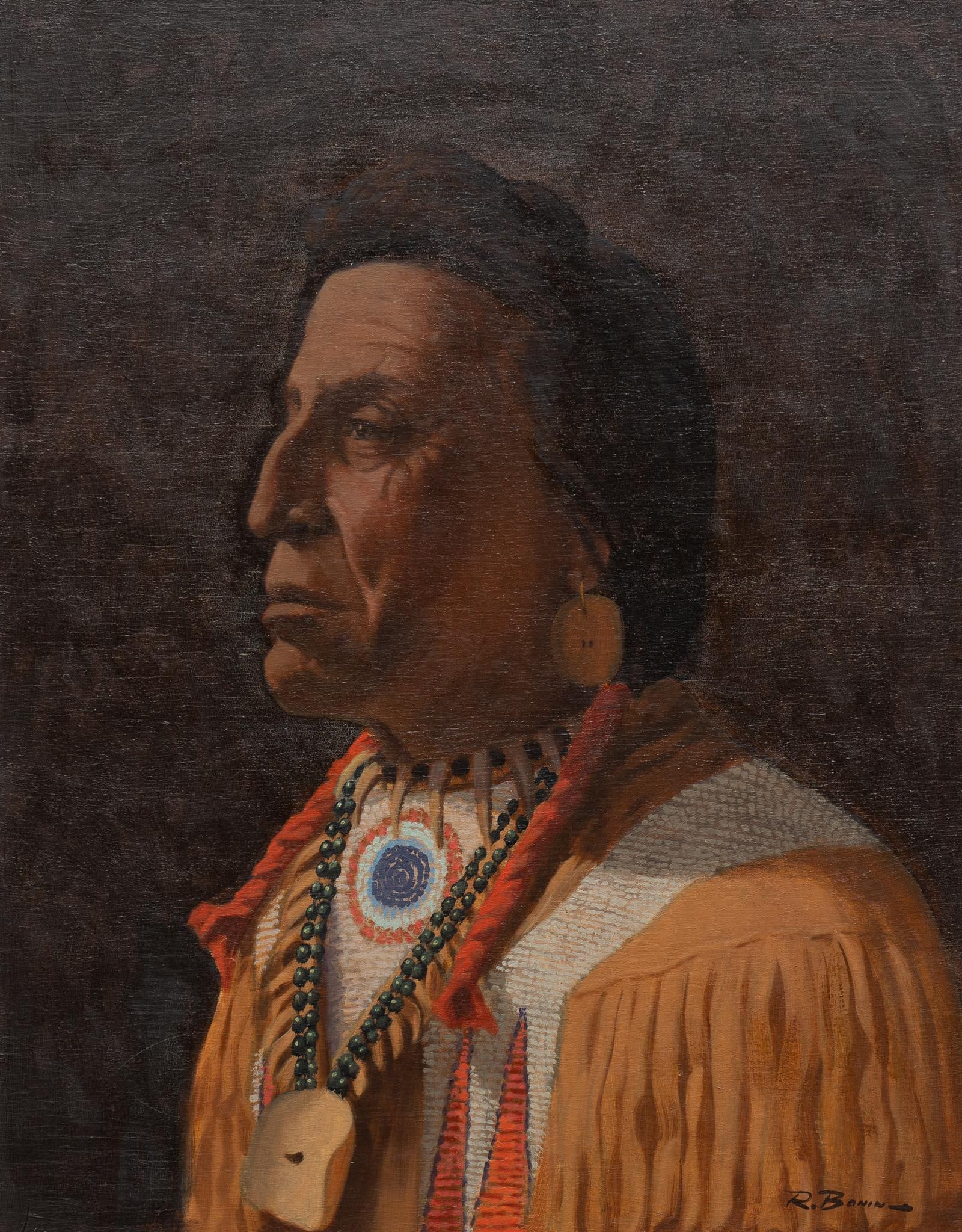 Robert Bonin, Native American Man: Robert George Bonin (Ohio, 1911-2002), portrait of a Native American man, oil on canvas sight: 28 x 22 in., frame: 30.5 x 24.5 in. Provenance: Property from the collection of a family in the Alamo Hei