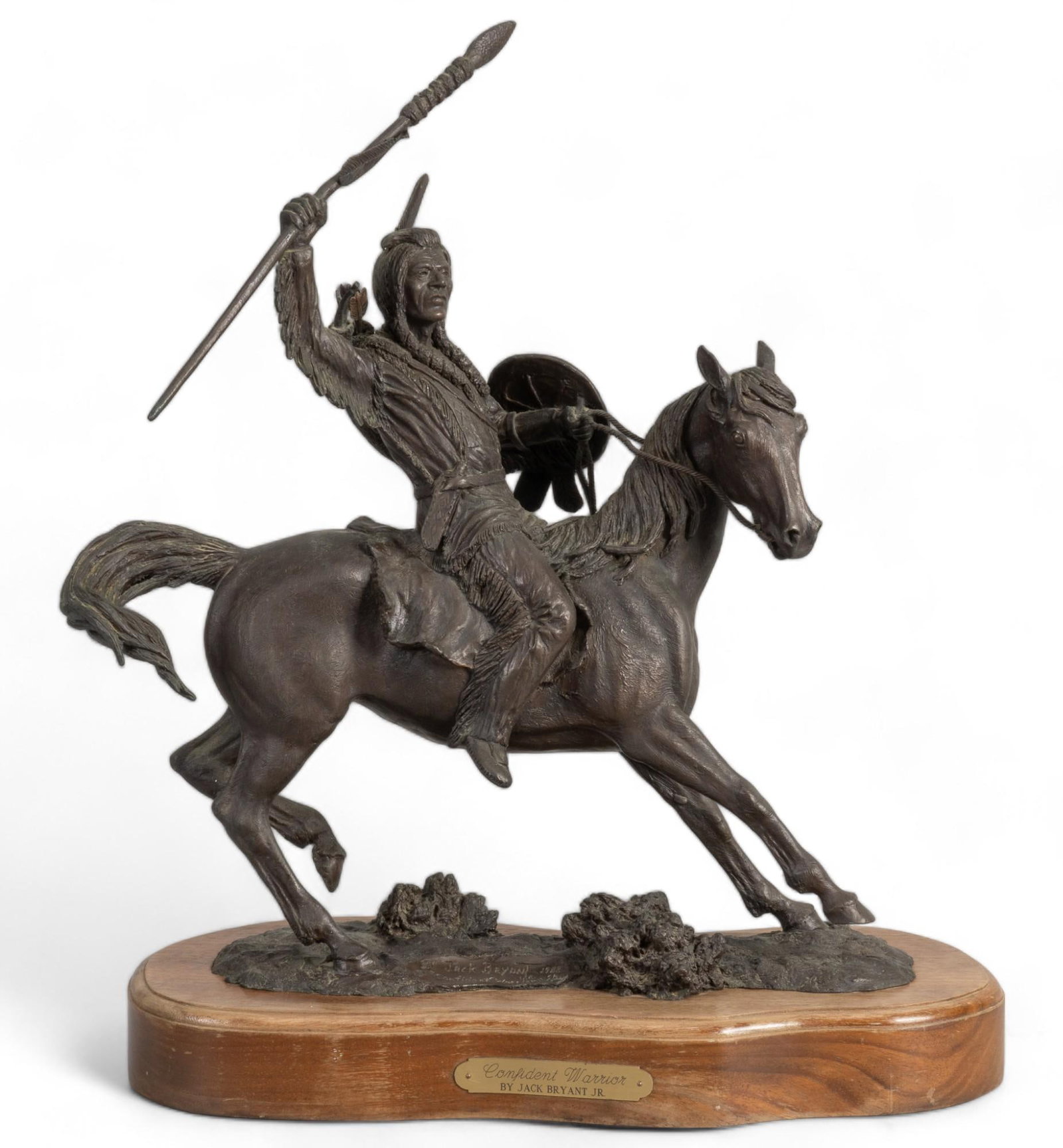Jack Bryant, "Confident Warrior", 1988: Jack Bryant, Jr., "Confident Warrior", 1988, bronze sculpture, ed. 2/10 height 19 in. x width 17 in. x depth 7.5 in. Shipping available for this lot through our partner 4CL; please request a s